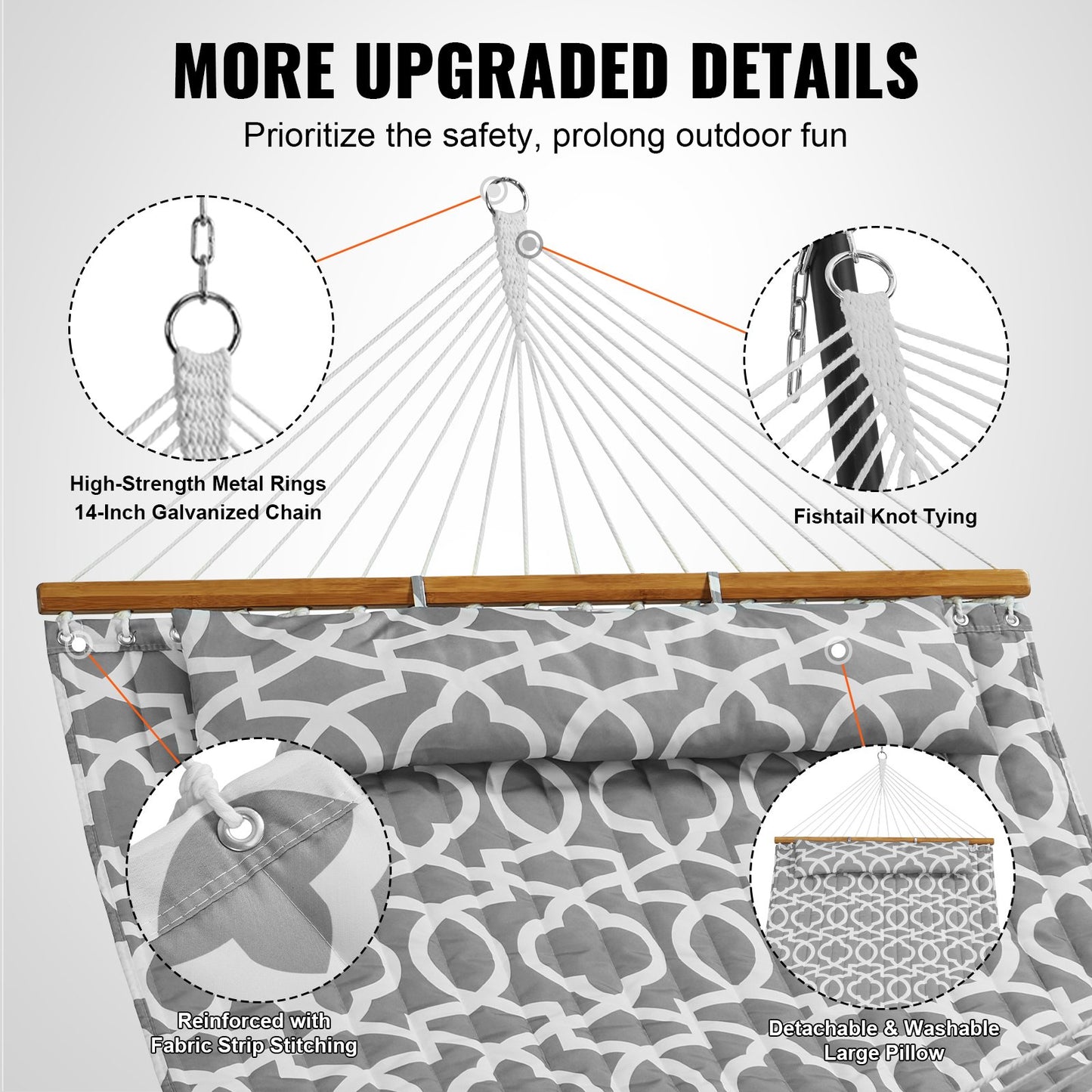 Double Quilted Fabric Hammock, 12 FT Double Hammock with Hardwood Spreader Bars, 2 Person Quilted Hammock V952-HFDCHBSXHWBD33J0JV0