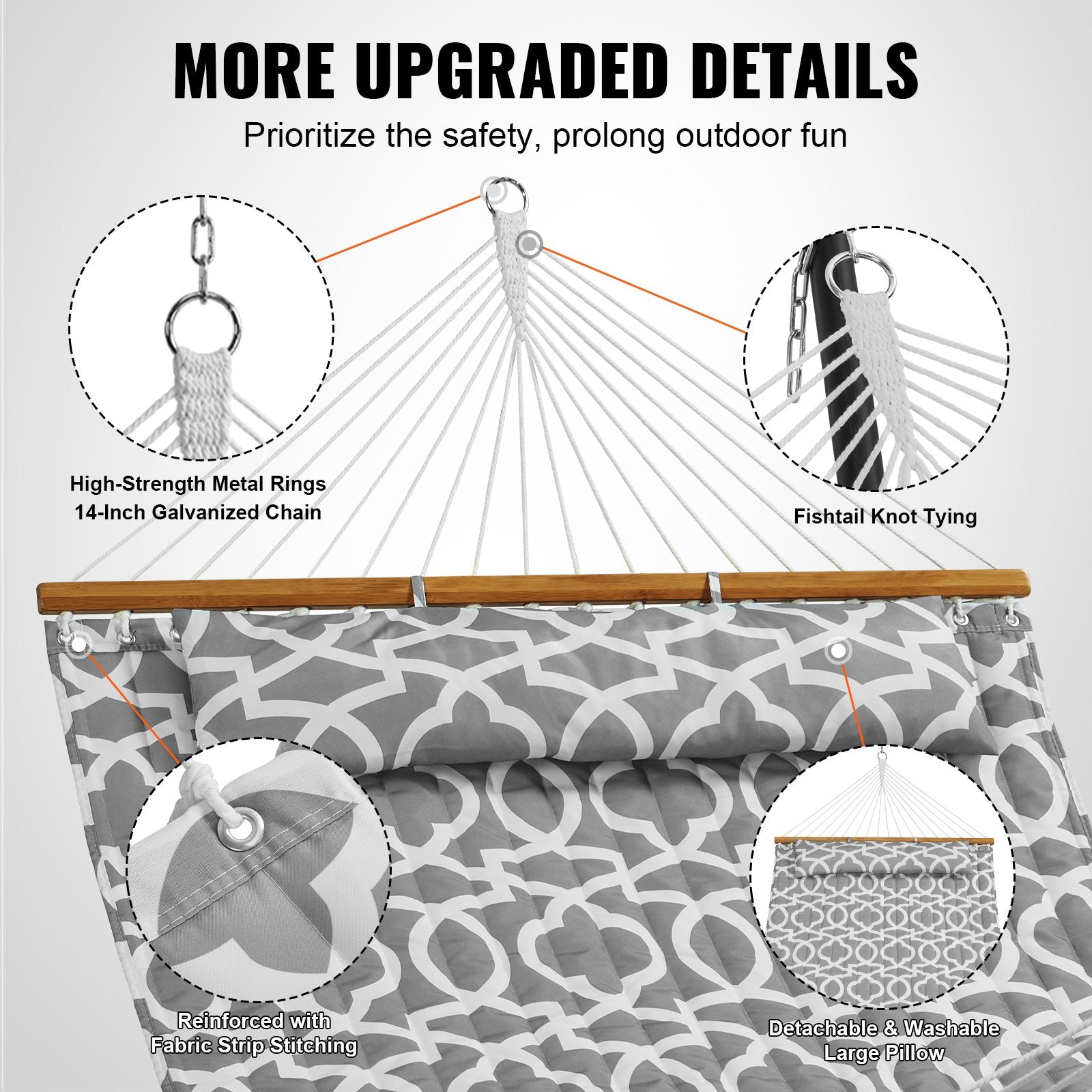 Double Quilted Fabric Hammock, 12 FT Double Hammock with Hardwood Spreader Bars, 2 Person Quilted Hammock V952-HFDCHBSXHWBD33J0JV0