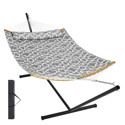 Two Person Hammock with Stand Included, Double Hammock with Curved Spreader Bar and Detachable Pillow and V952-HFDCHBSXHWTXFST1WV0