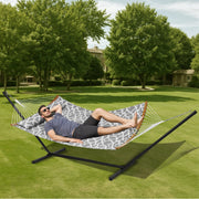 Two Person Hammock with Stand Included, Double Hammock with Curved Spreader Bar and Detachable Pillow and V952-HFDCHBSXHWTXFST1WV0