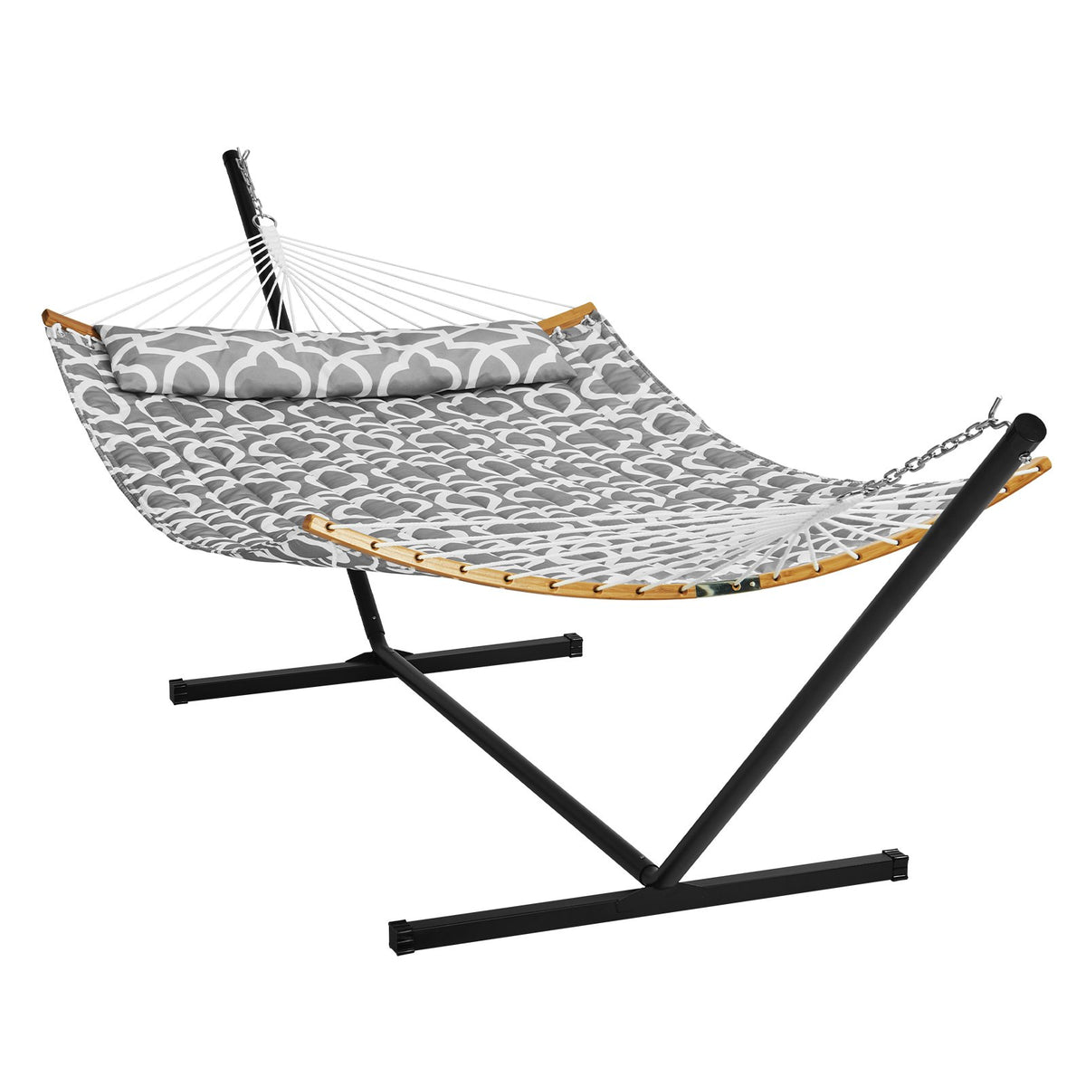 Two Person Hammock with Stand Included, Double Hammock with Curved Spreader Bar and Detachable Pillow and V952-HFDCHBSXHWTXFST1WV0