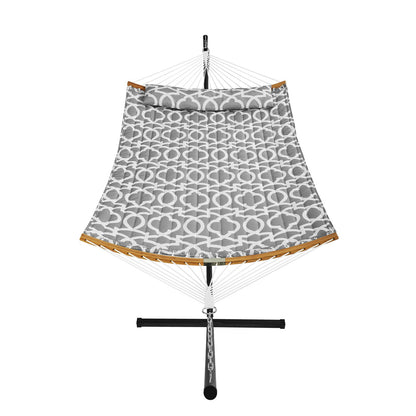 Two Person Hammock with Stand Included, Double Hammock with Curved Spreader Bar and Detachable Pillow and V952-HFDCHBSXHWTXFST1WV0