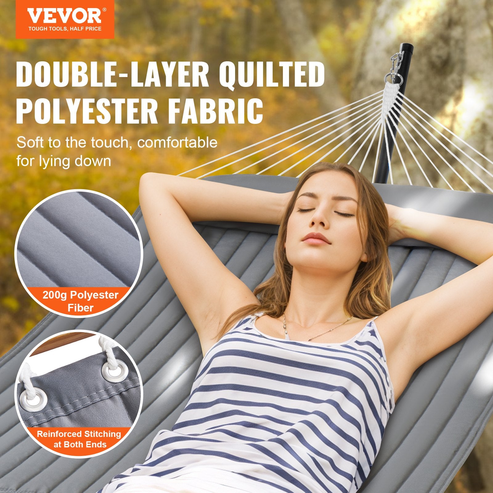 Double Quilted Fabric Hammock Two Person Hammock with Stand 480lb Capacity V952-HFDCHSCSTXYZG0K4NV0