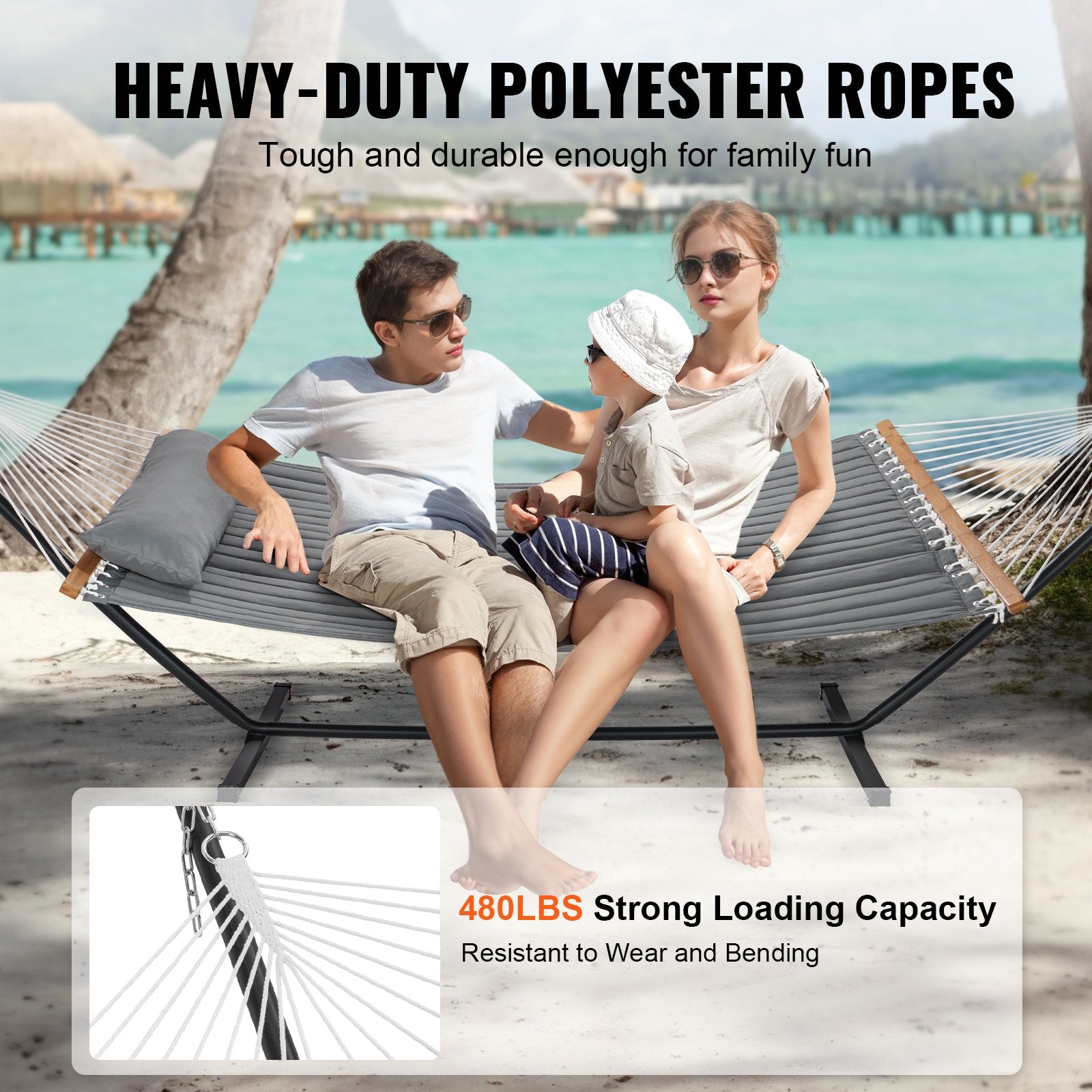 Double Quilted Fabric Hammock Two Person Hammock with Stand 480lb Capacity V952-HFDCHSCSTXYZG0K4NV0