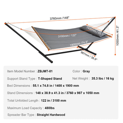 Double Quilted Fabric Hammock Two Person Hammock with Stand 480lb Capacity V952-HFDCHSCSTXYZG0K4NV0