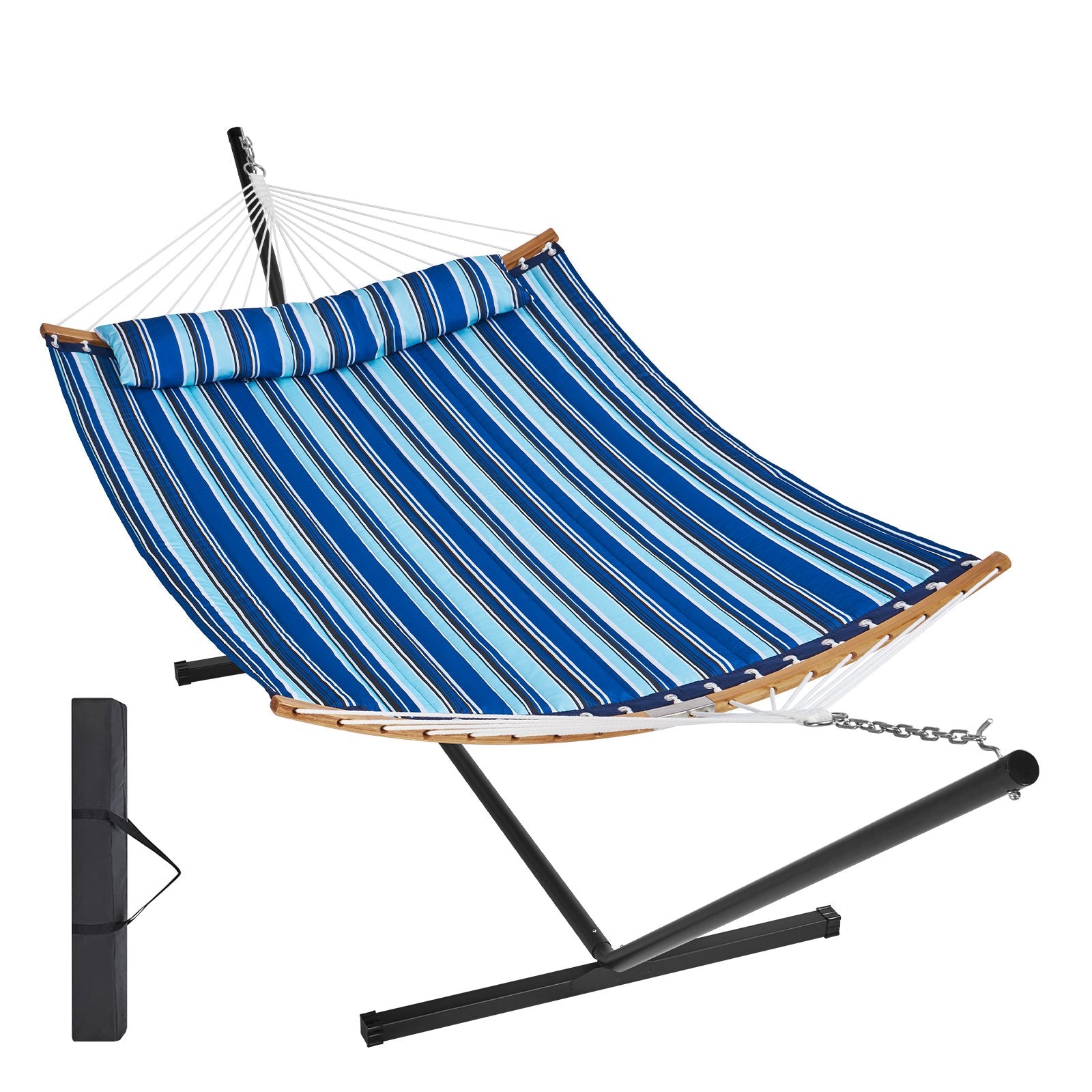 Two Person Hammock with Stand Included, Double Hammock with Curved Spreader Bar and Detachable Pillow and V952-HFDCLBSTWTXHK0YP9V0
