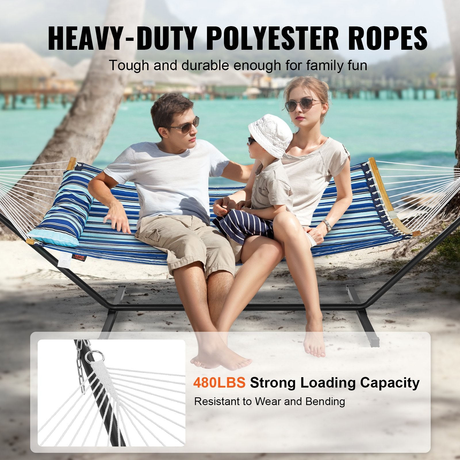 Two Person Hammock with Stand Included, Double Hammock with Curved Spreader Bar and Detachable Pillow and V952-HFDCLBSTWTXHK0YP9V0