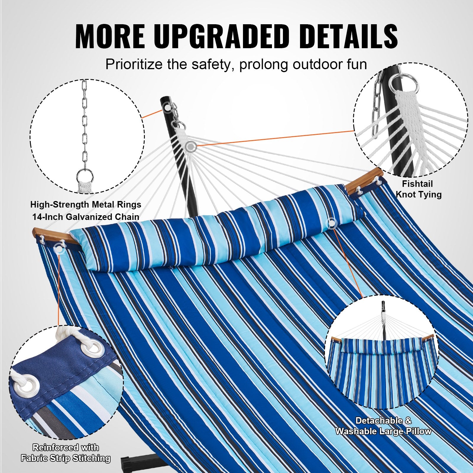 Two Person Hammock with Stand Included, Double Hammock with Curved Spreader Bar and Detachable Pillow and V952-HFDCLBSTWTXHK0YP9V0