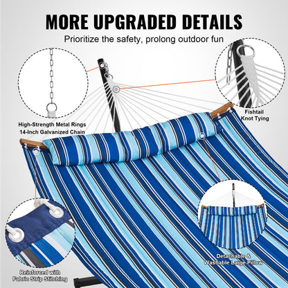 Two Person Hammock with Stand Included, Double Hammock with Curved Spreader Bar and Detachable Pillow and V952-HFDCLBSTWTXHK0YP9V0