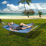Two Person Hammock with Stand Included, Double Hammock with Curved Spreader Bar and Detachable Pillow and V952-HFDCLBSTWTXHK0YP9V0