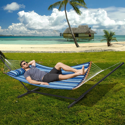 Two Person Hammock with Stand Included, Double Hammock with Curved Spreader Bar and Detachable Pillow and V952-HFDCLBSTWTXHK0YP9V0