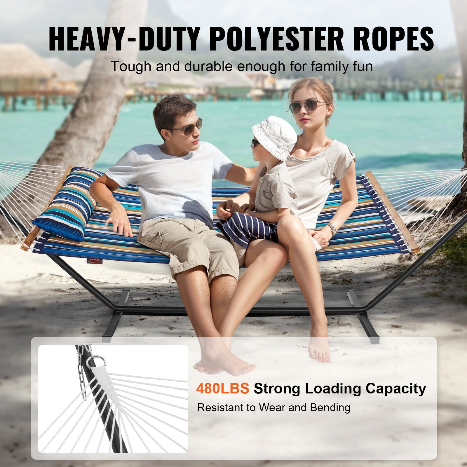 Double Quilted Fabric Hammock Two Person Hammock with Stand 480lb Capacity V952-HFDCLQSXTWTX79EXQV0