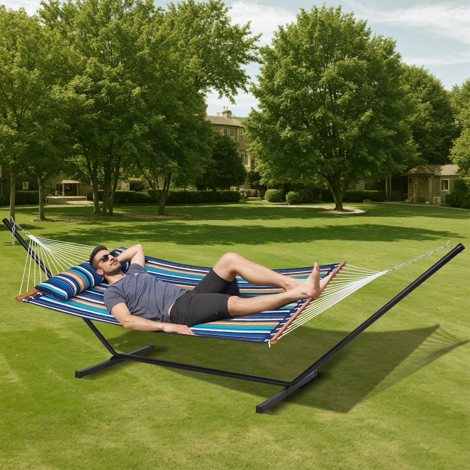 Double Quilted Fabric Hammock Two Person Hammock with Stand 480lb Capacity V952-HFDCLQSXTWTX79EXQV0