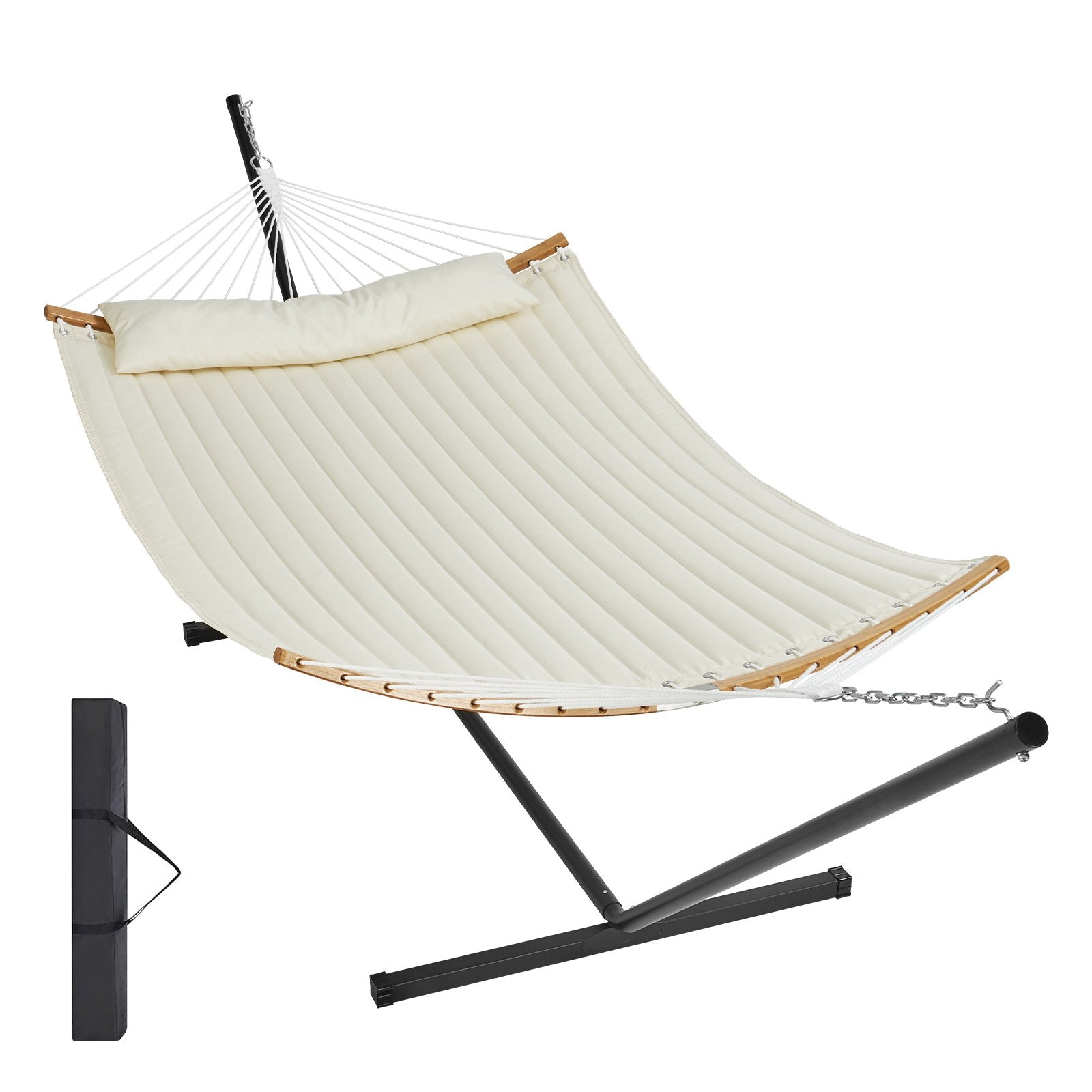 Two Person Hammock with Stand Included, Double Hammock with Curved Spreader Bar and Detachable Pillow and V952-HFDCMBSCSTXHSCU1GV0