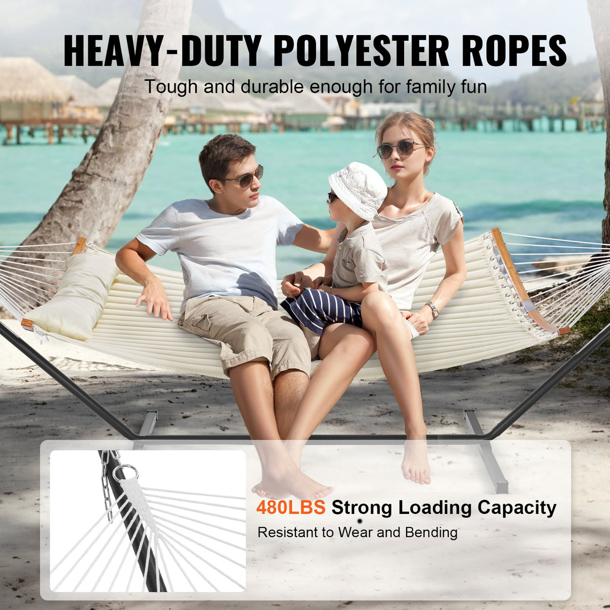 Two Person Hammock with Stand Included, Double Hammock with Curved Spreader Bar and Detachable Pillow and V952-HFDCMBSCSTXHSCU1GV0