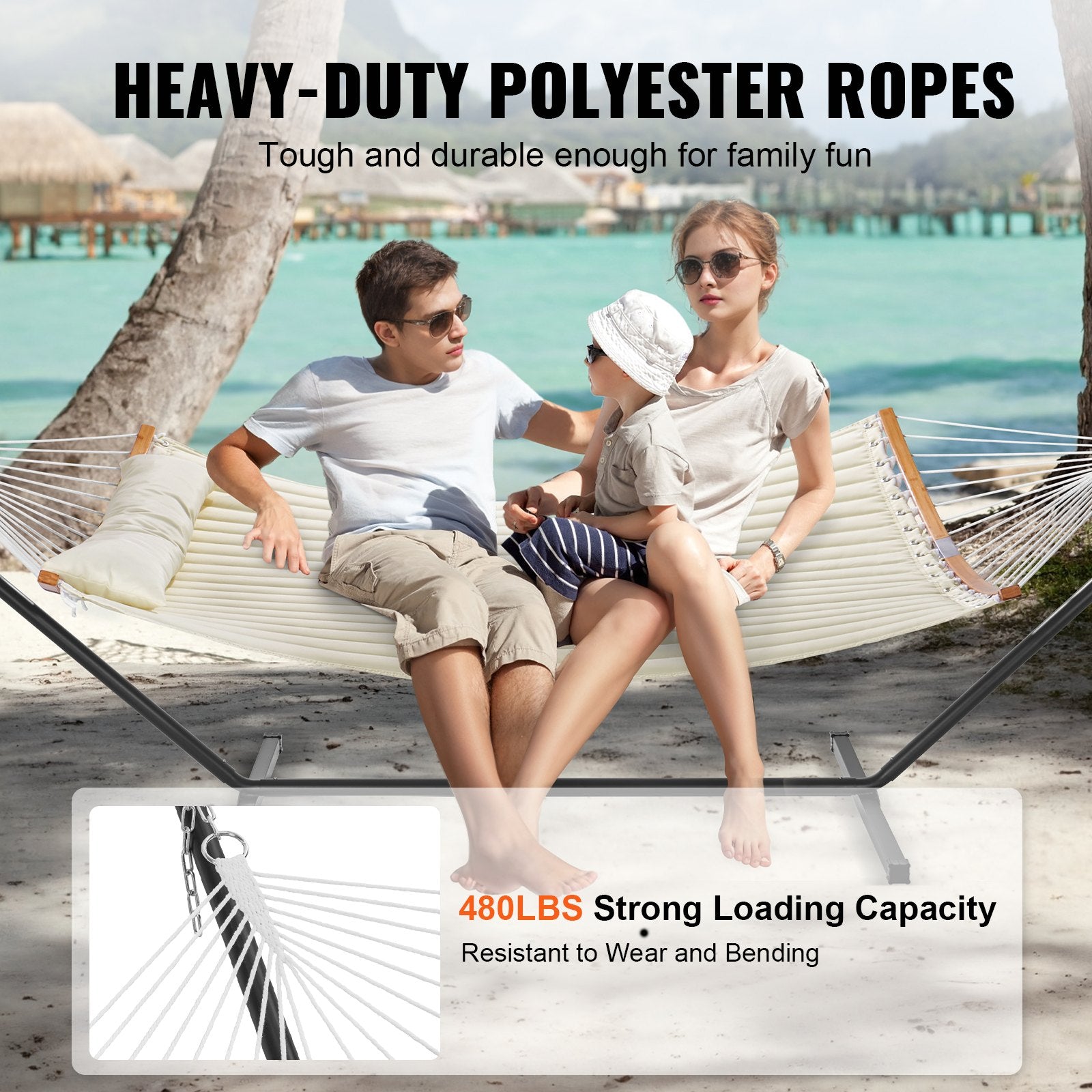 Two Person Hammock with Stand Included, Double Hammock with Curved Spreader Bar and Detachable Pillow and V952-HFDCMBSCSTXHSCU1GV0