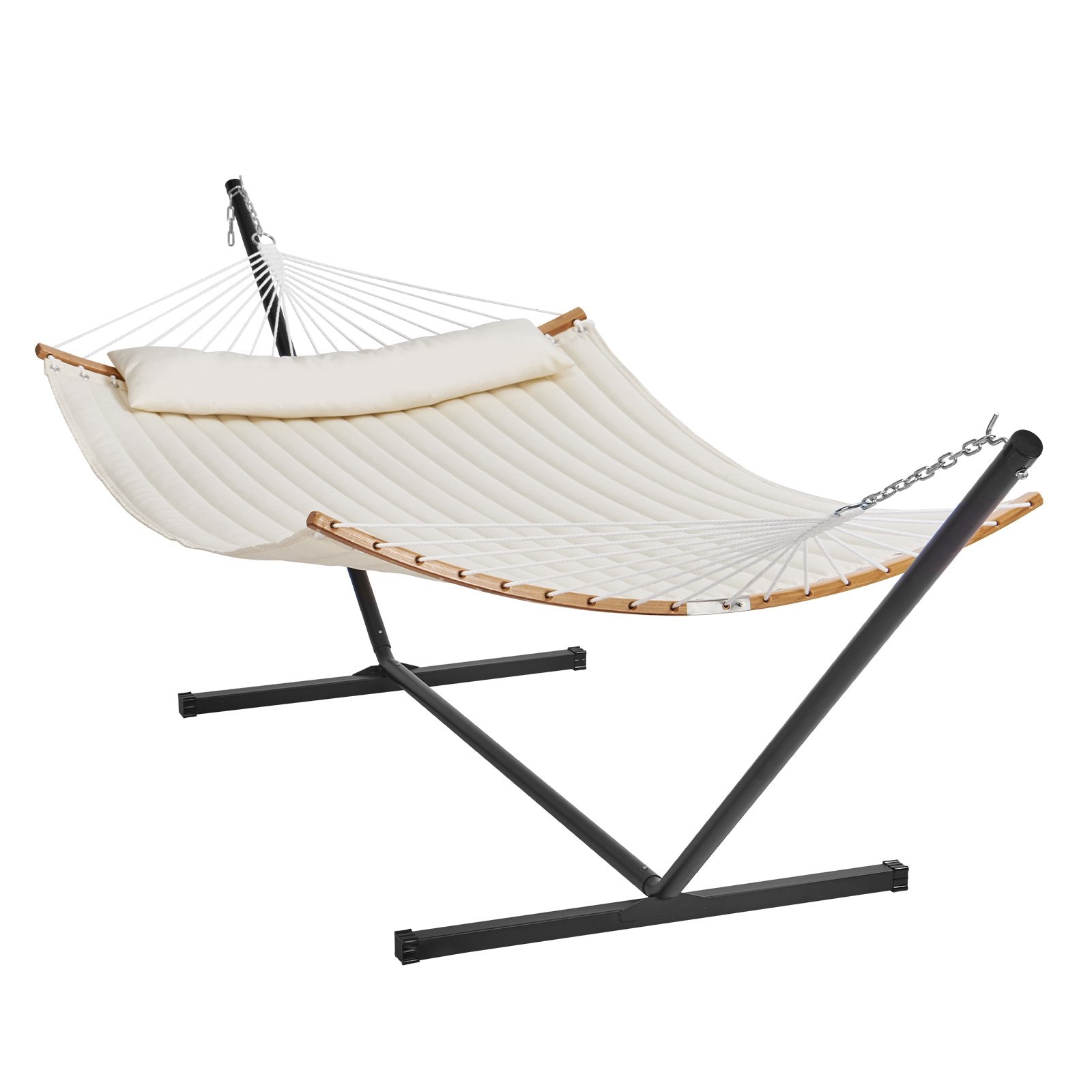 Two Person Hammock with Stand Included, Double Hammock with Curved Spreader Bar and Detachable Pillow and V952-HFDCMBSCSTXHSCU1GV0