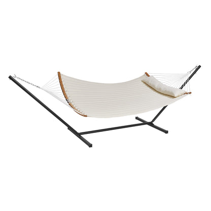 Two Person Hammock with Stand Included, Double Hammock with Curved Spreader Bar and Detachable Pillow and V952-HFDCMBSCSTXHSCU1GV0