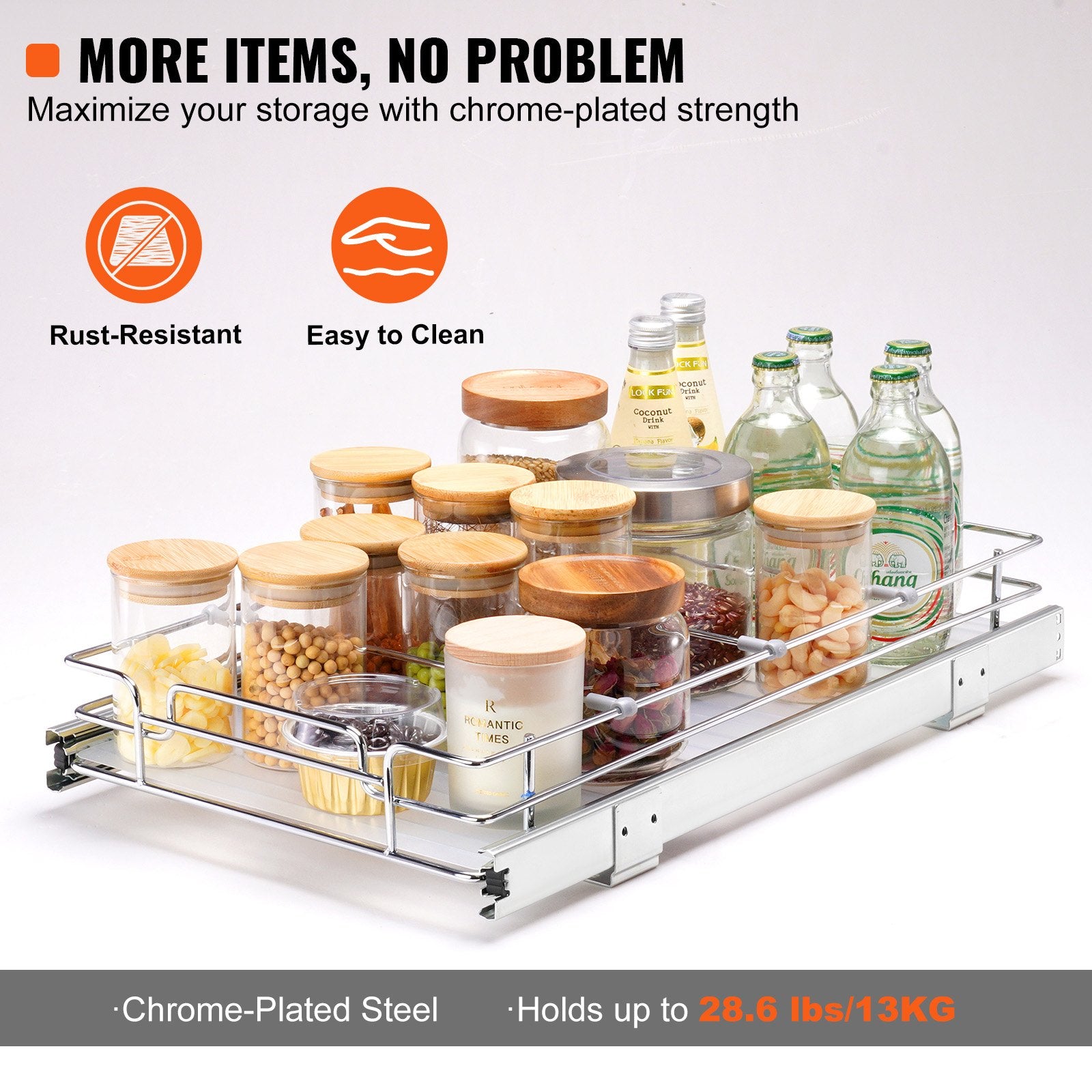 Pull Out Cabinet Under Sink Organizer 11 x 21 Inch Wire Drawer Basket V952-HG111W21D315HPXRLV0