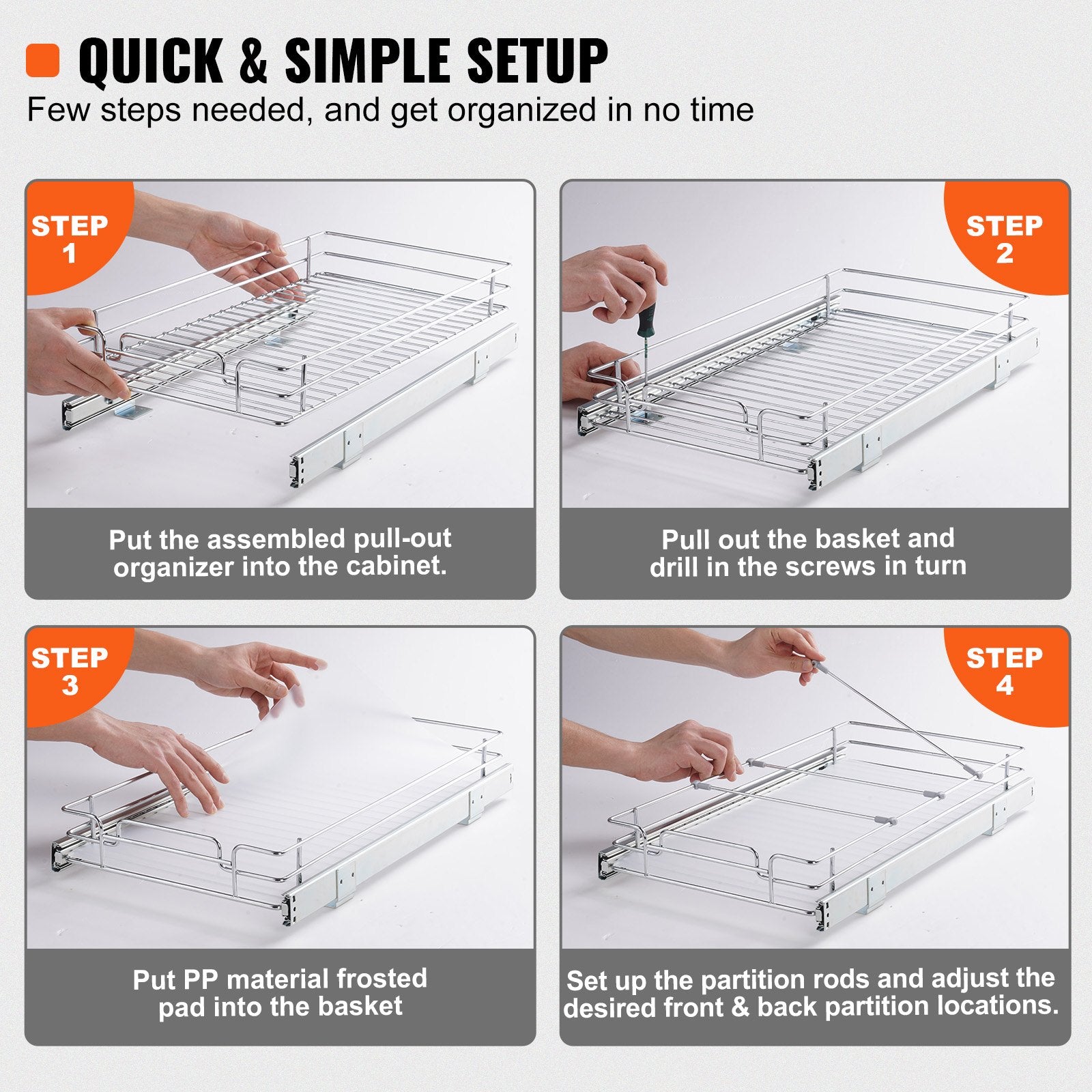 Pull Out Cabinet Under Sink Organizer 11 x 21 Inch Wire Drawer Basket V952-HG111W21D315HPXRLV0