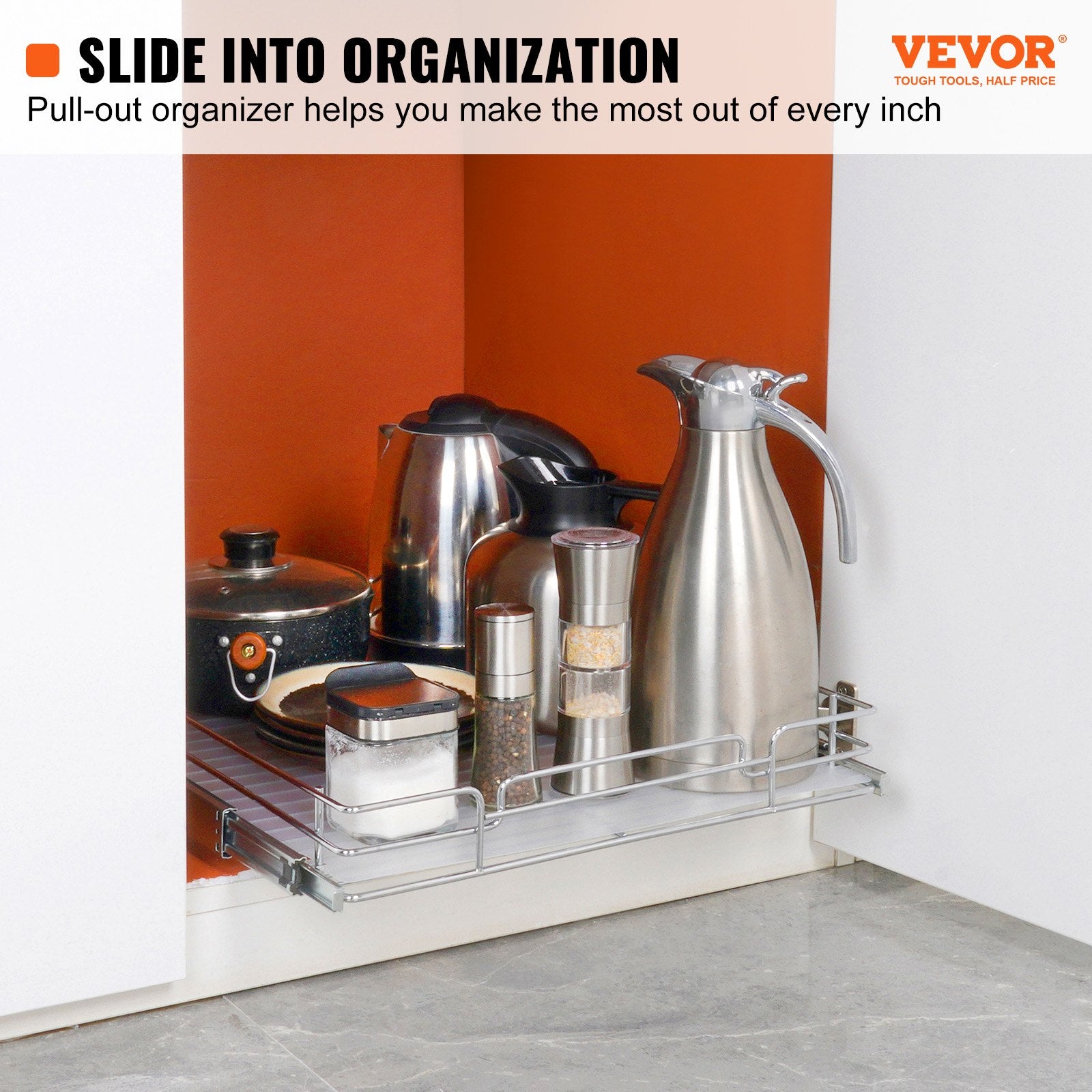34x53 cm Pull Out Cabinet Organizer, Heavy Duty Slide Out Pantry Shelves, Chrome-Plated Steel Roll Out V952-HG114W21D315H1TT7V0