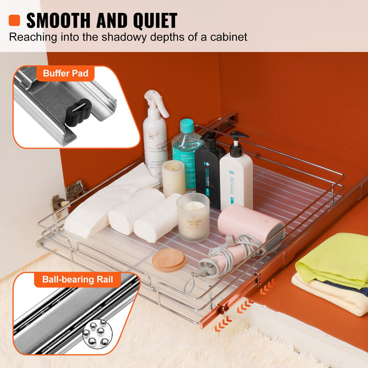 34x53 cm Pull Out Cabinet Organizer, Heavy Duty Slide Out Pantry Shelves, Chrome-Plated Steel Roll Out V952-HG114W21D315H1TT7V0