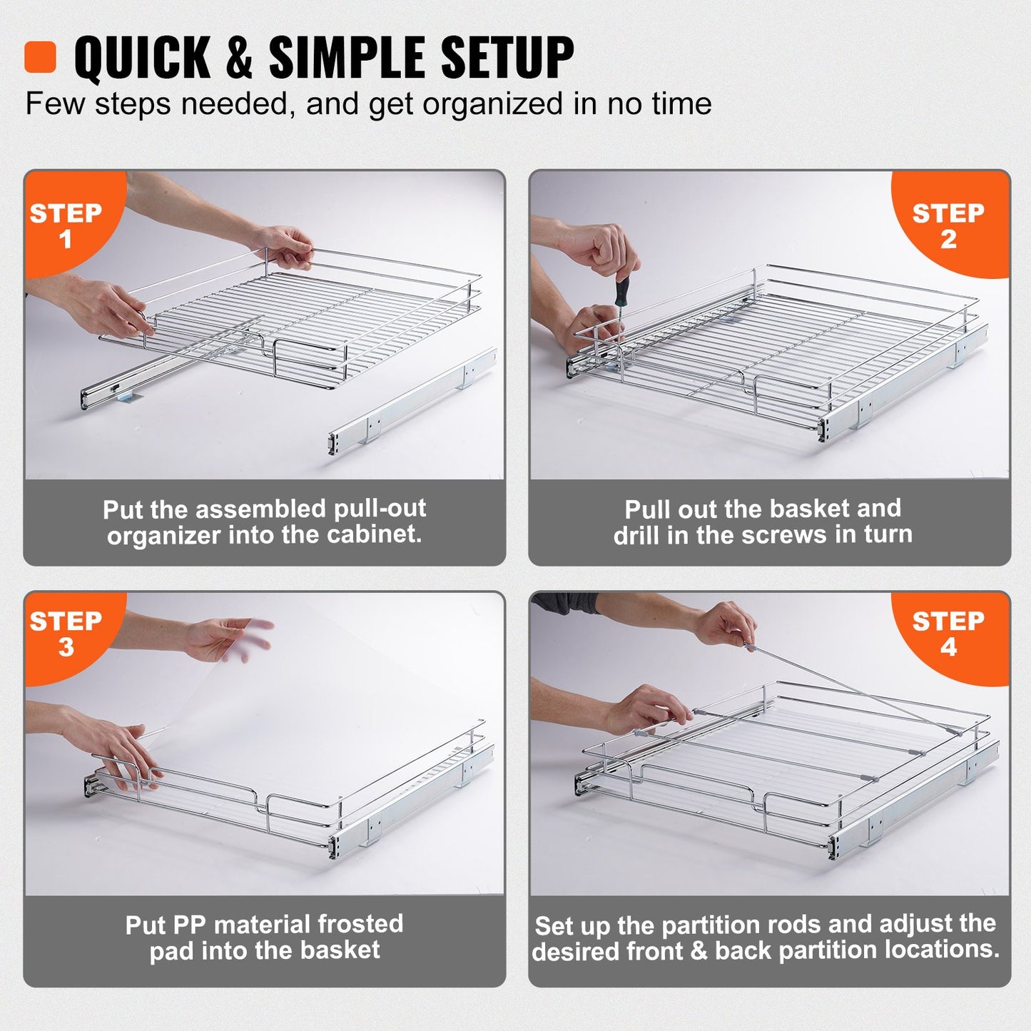 34x53 cm Pull Out Cabinet Organizer, Heavy Duty Slide Out Pantry Shelves, Chrome-Plated Steel Roll Out V952-HG114W21D315H1TT7V0