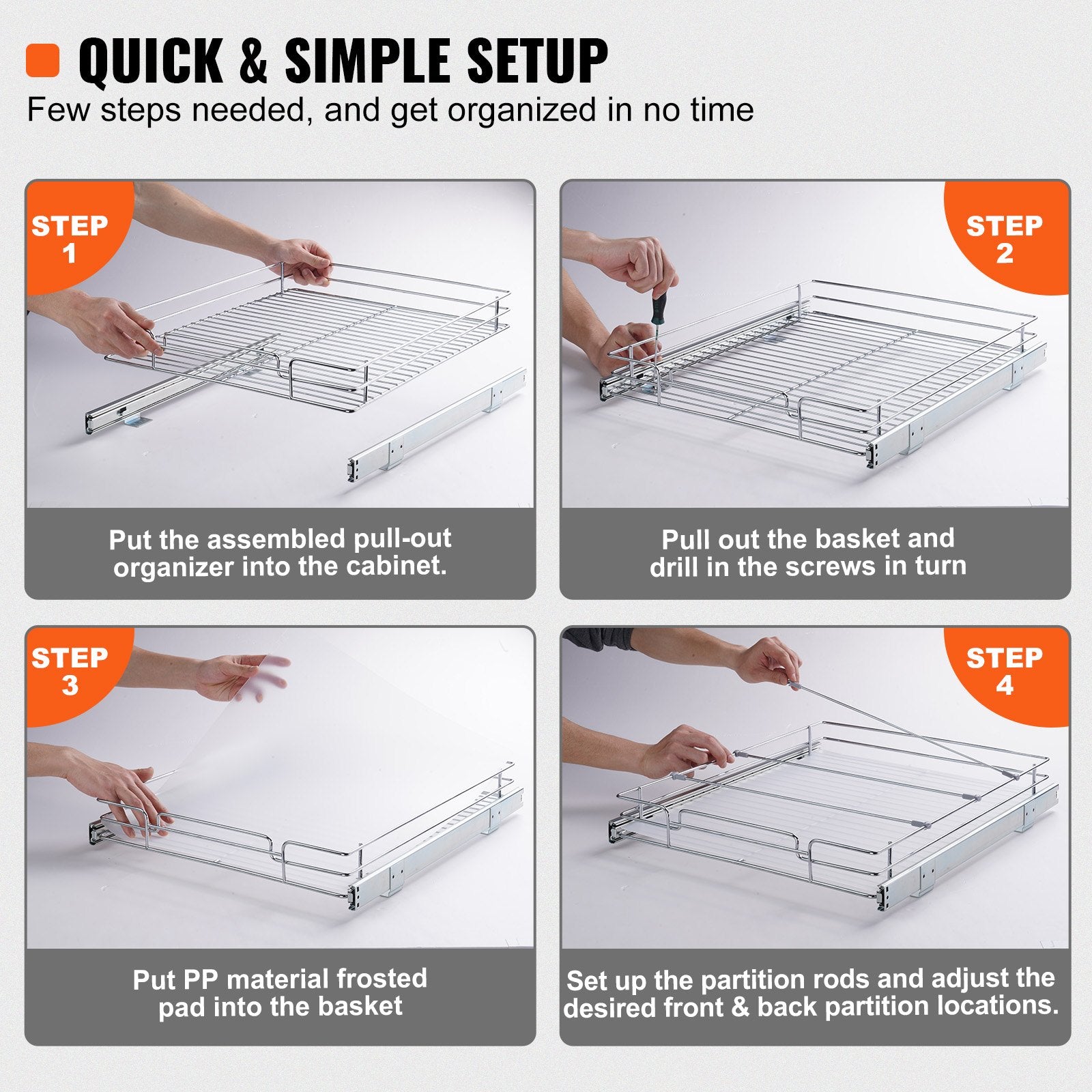 34x53 cm Pull Out Cabinet Organizer, Heavy Duty Slide Out Pantry Shelves, Chrome-Plated Steel Roll Out V952-HG114W21D315H1TT7V0