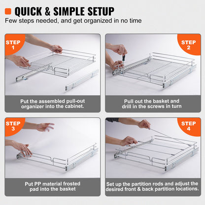 18.5"Wx21"Dx3.5"H Pull Out Cabinet Organizer, Heavy Duty Slide Out Pantry Shelves, Steel Roll Out Drawers, V952-HG117W21D315HVZFIV0