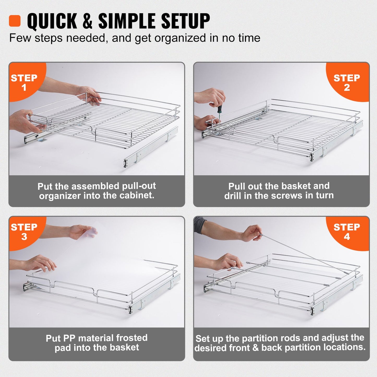Pull Out Cabinet Under Sink Organizer 20 x 21 Inch Wire Drawer Basket V952-HG120W21D315HV5E0V0