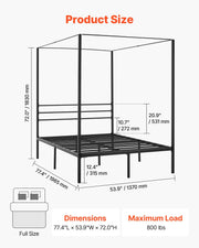 Full Size Canopy Bed Frame, Metal Canopy Bed with Four Posters Design, Heavy Duty Steel Slats Support, V952-HGCJSFGFULLHSXSHO001V0