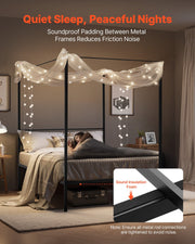 Full Size Canopy Bed Frame, Metal Canopy Bed with Four Posters Design, Heavy Duty Steel Slats Support, V952-HGCJSFGFULLHSXSHO001V0