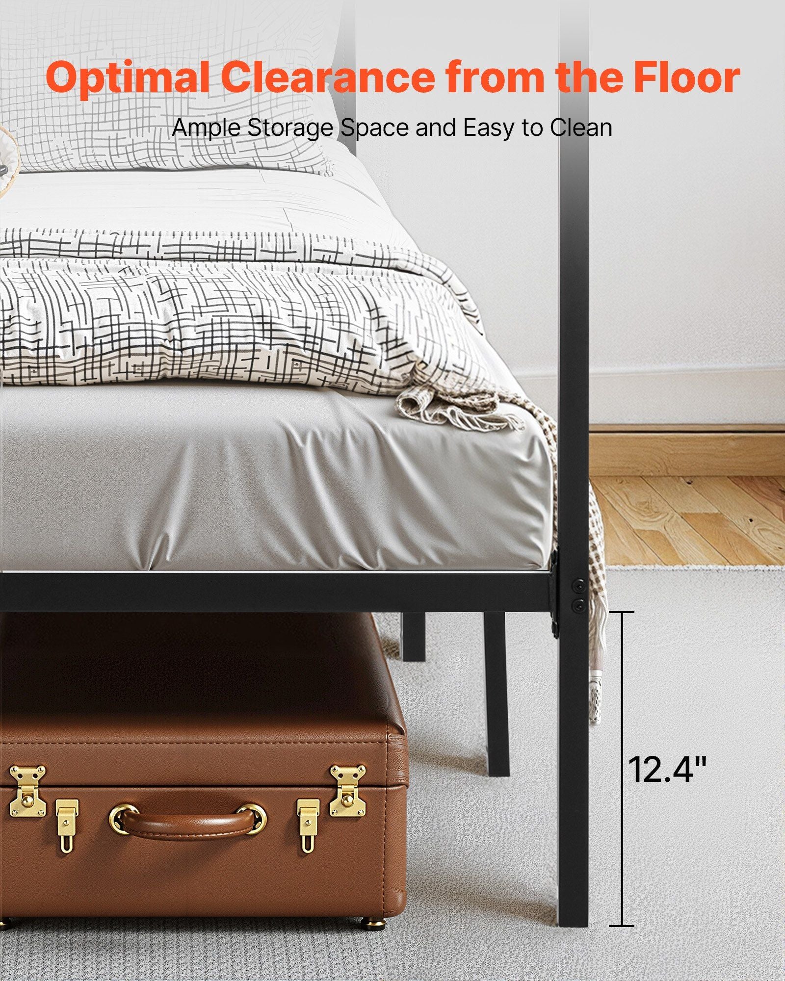 Full Size Canopy Bed Frame, Metal Canopy Bed with Four Posters Design, Heavy Duty Steel Slats Support, V952-HGCJSFGFULLHSXSHO001V0