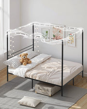 Full Size Canopy Bed Frame, Metal Canopy Bed with Four Posters Design, Heavy Duty Steel Slats Support, V952-HGCJSFGFULLHSXSHO001V0