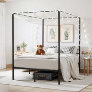 Full Size Canopy Bed Frame, Metal Canopy Bed with Four Posters Design, Heavy Duty Steel Slats Support, V952-HGCJSFGFULLHSXSHO001V0