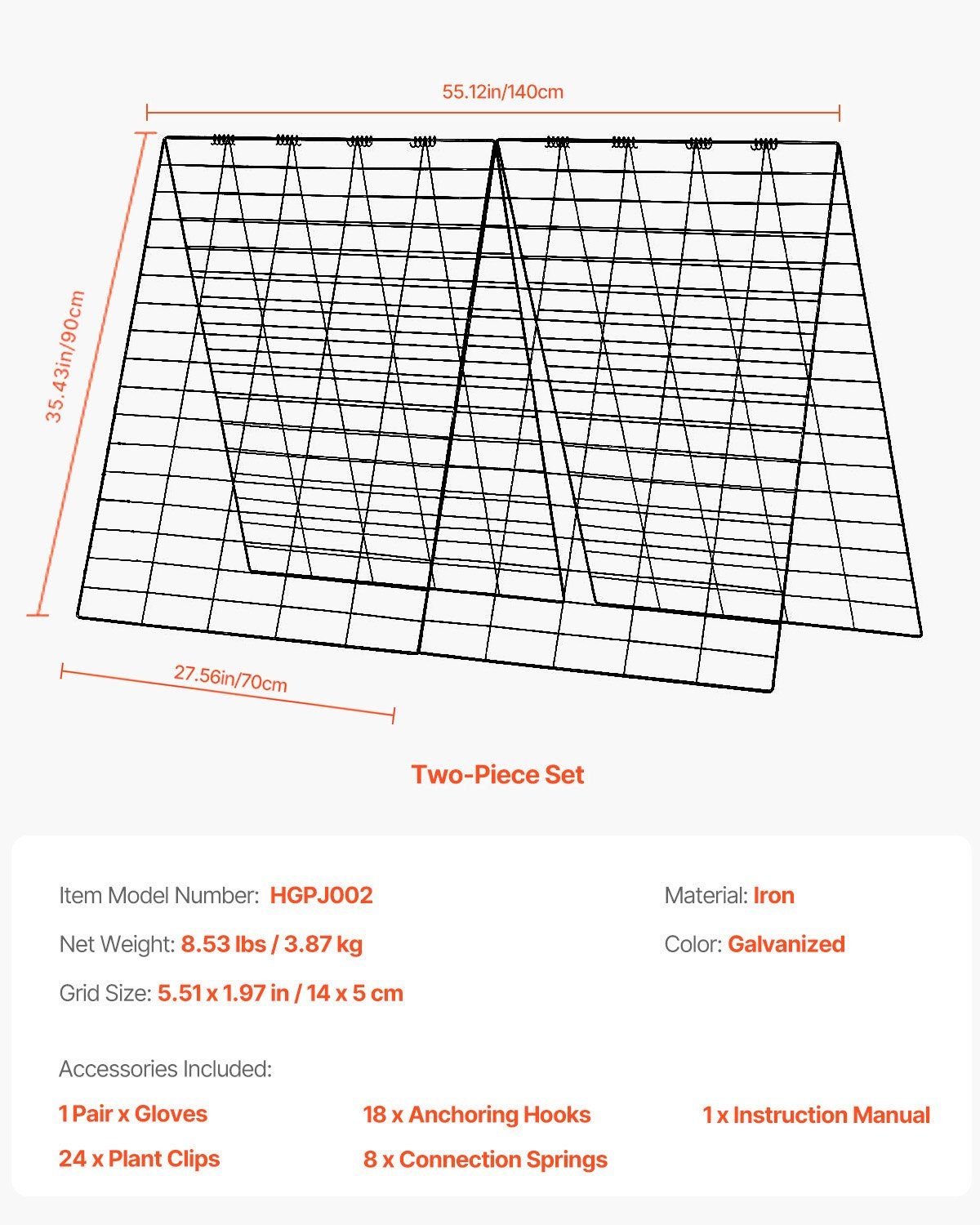 Cucumber Trellis for Climbing Plants, 35" x 55" Foldable Cucumber Trellis Set with Plant Clips, Metal Garden V952-HGPJTXCZAXJ3JGFLUV0