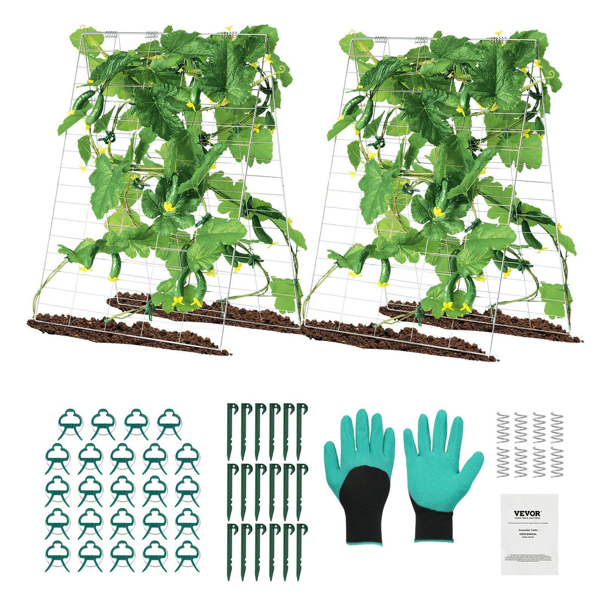 Cucumber Trellis for Climbing Plants, 35" x 55" Foldable Cucumber Trellis Set with Plant Clips, Metal Garden V952-HGPJTXCZAXJ3JGFLUV0