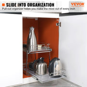 2-Tier Wire Pull Out Cabinet Under Sink Organizer 14x21 Inch Drawer Basket V952-HGS214W21D15H80OCV0