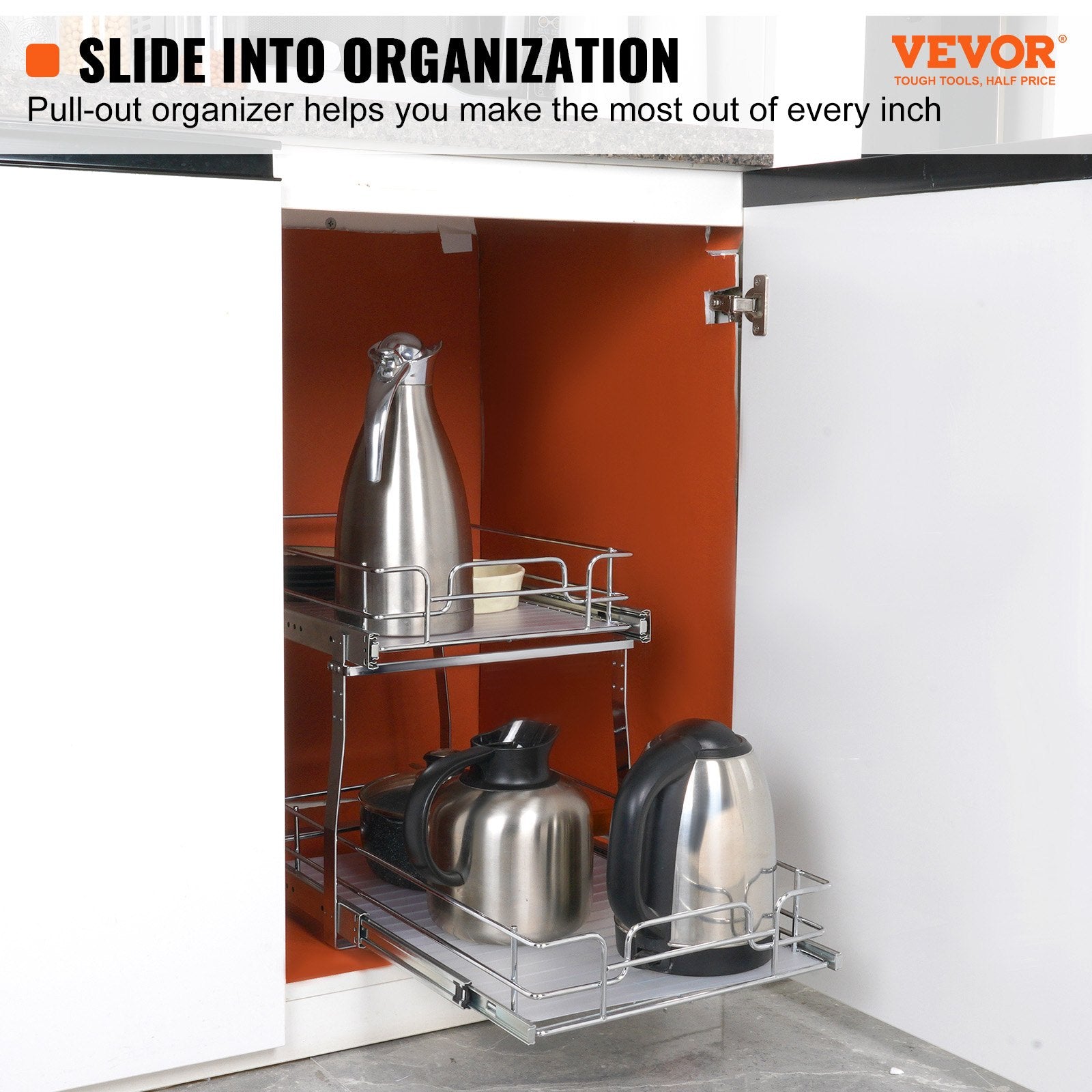 2-Tier Wire Pull Out Cabinet Under Sink Organizer 14x21 Inch Drawer Basket V952-HGS214W21D15H80OCV0