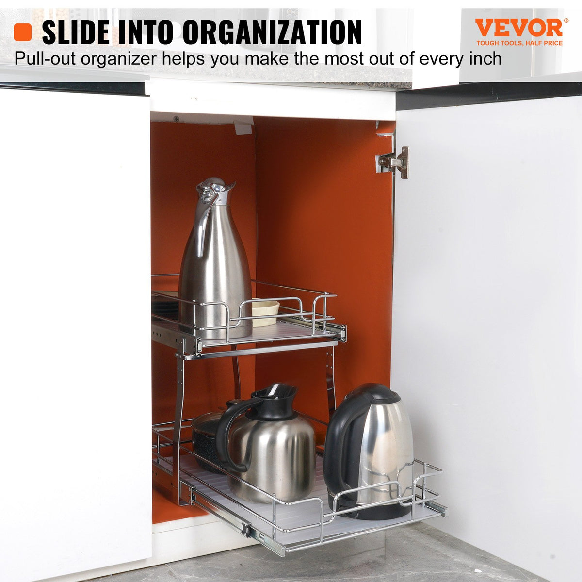 2-Tier Wire Pull Out Cabinet Under Sink Organizer 14x21 Inch Drawer Basket V952-HGS214W21D15H80OCV0