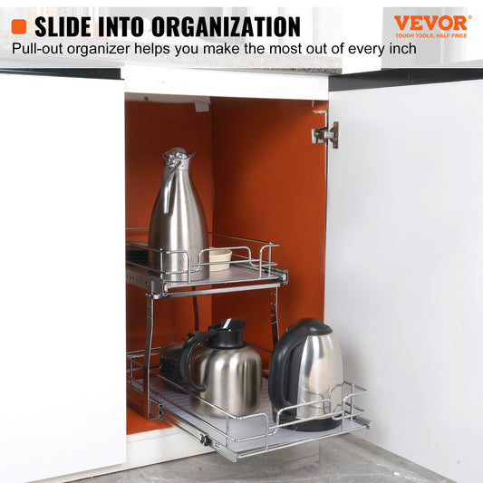 2-Tier Wire Pull Out Cabinet Under Sink Organizer 14x21 Inch Drawer Basket V952-HGS214W21D15H80OCV0