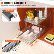 2-Tier Wire Pull Out Cabinet Under Sink Organizer 14x21 Inch Drawer Basket V952-HGS214W21D15H80OCV0