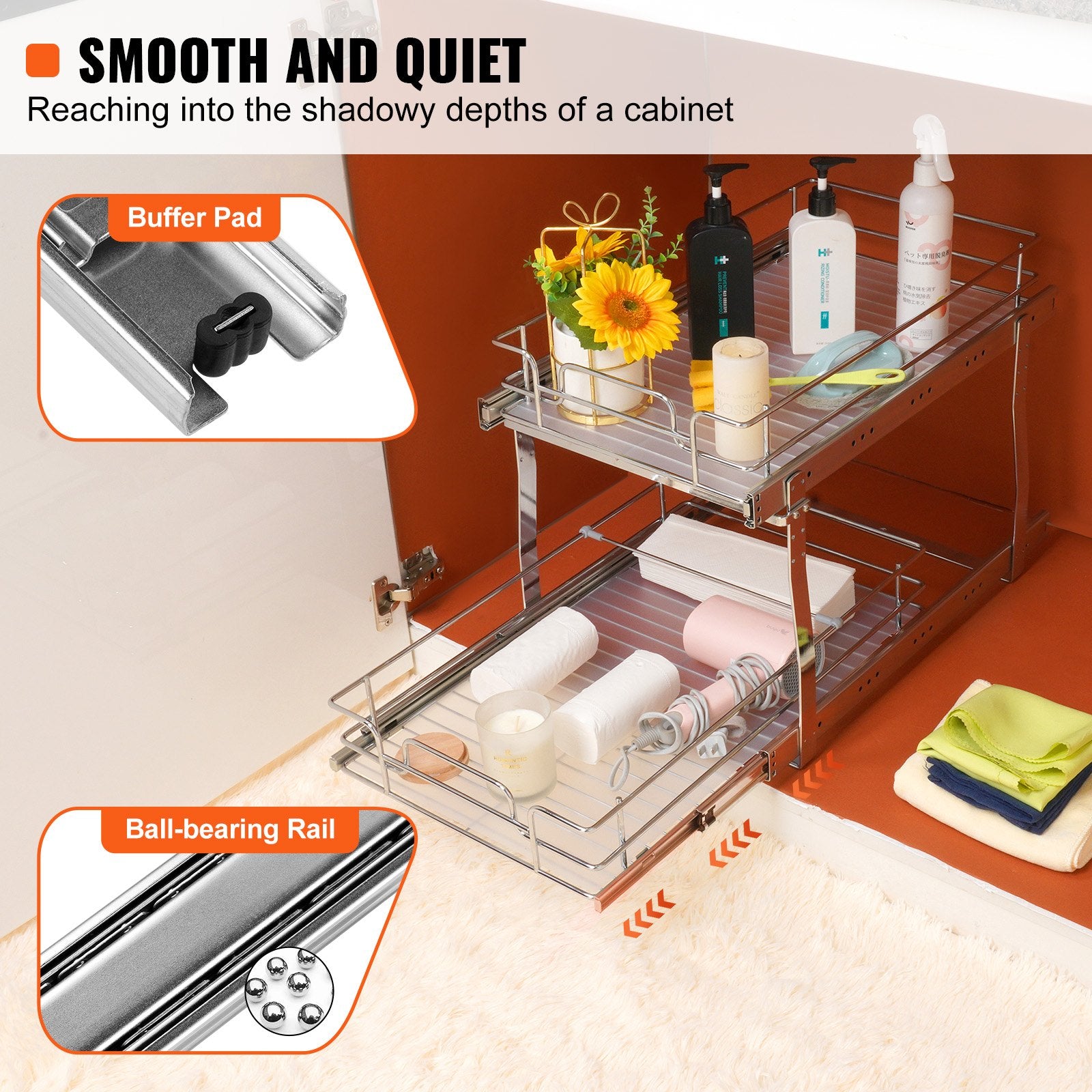 2-Tier Wire Pull Out Cabinet Under Sink Organizer 14x21 Inch Drawer Basket V952-HGS214W21D15H80OCV0