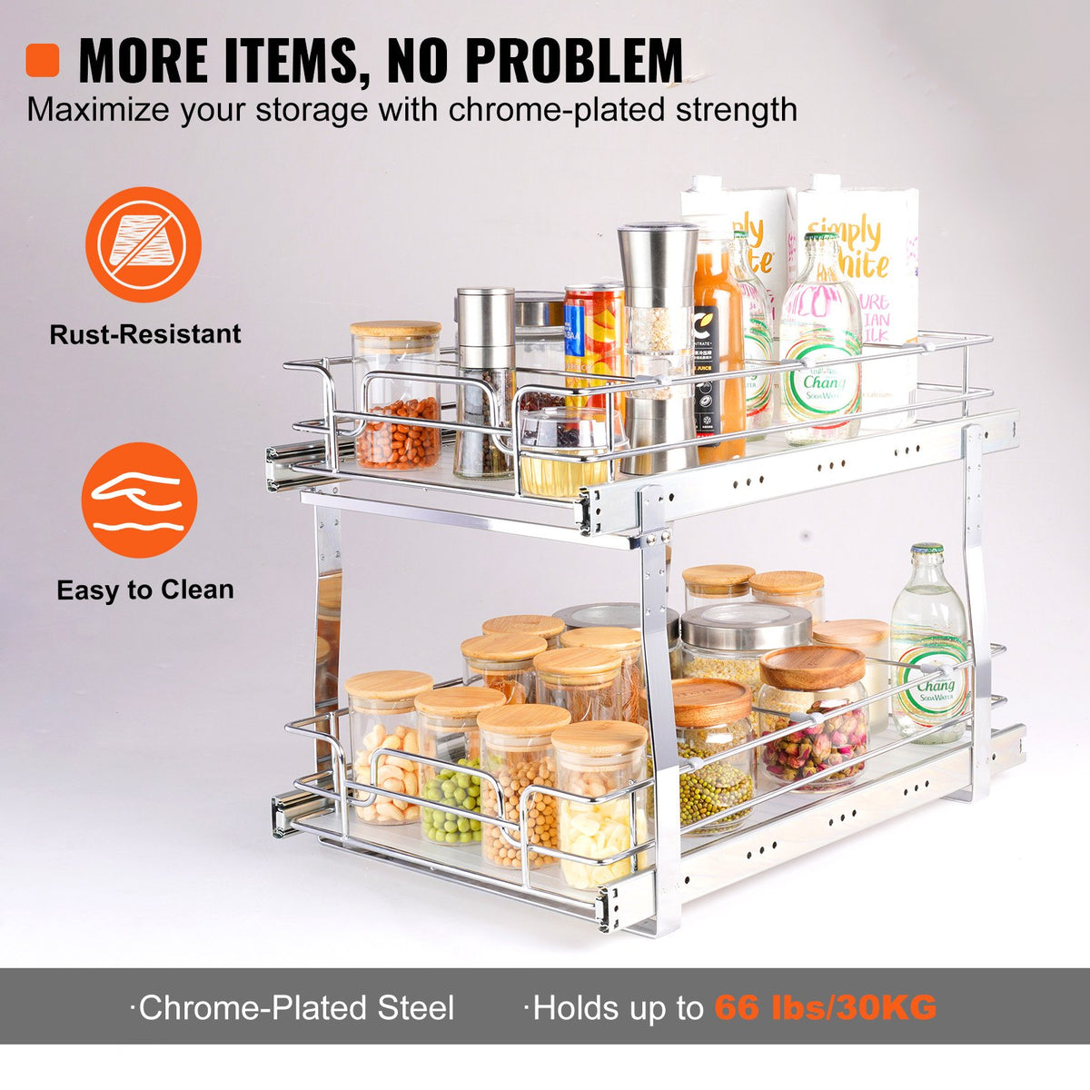 2-Tier Wire Pull Out Cabinet Under Sink Organizer 14x21 Inch Drawer Basket V952-HGS214W21D15H80OCV0