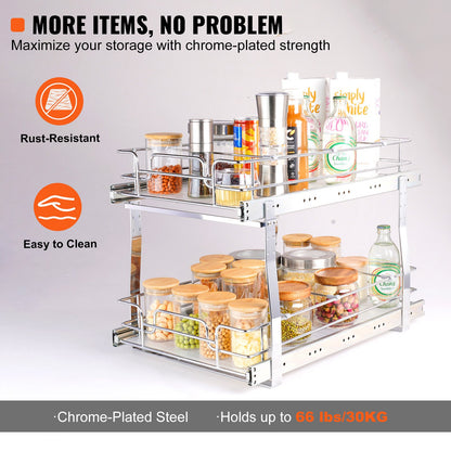 2-Tier Wire Pull Out Cabinet Under Sink Organizer 14x21 Inch Drawer Basket V952-HGS214W21D15H80OCV0