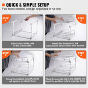 2-Tier Wire Pull Out Cabinet Under Sink Organizer 14x21 Inch Drawer Basket V952-HGS214W21D15H80OCV0