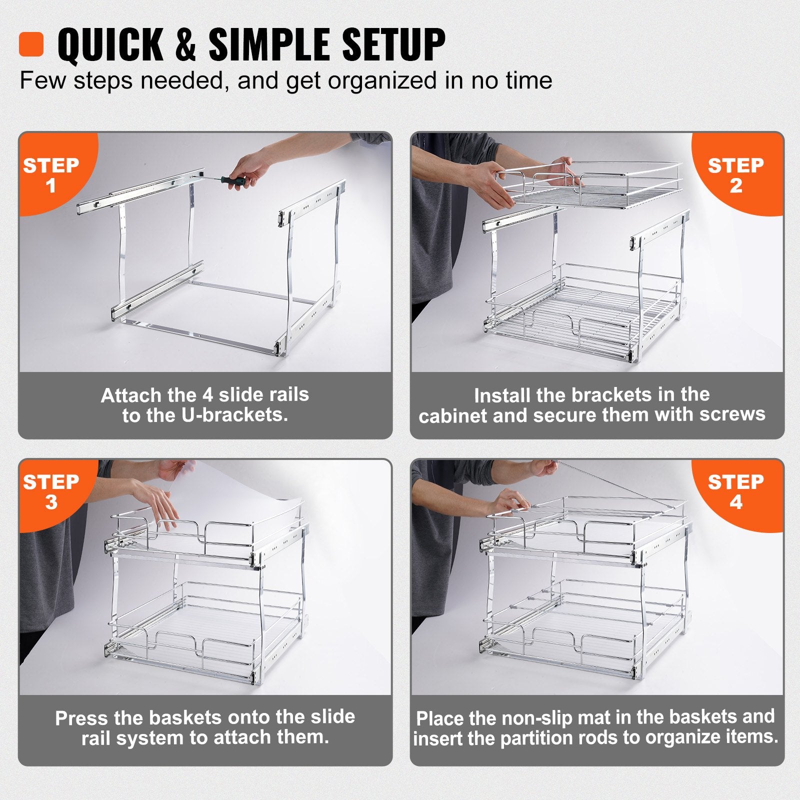 2-Tier Wire Pull Out Cabinet Under Sink Organizer 14x21 Inch Drawer Basket V952-HGS214W21D15H80OCV0