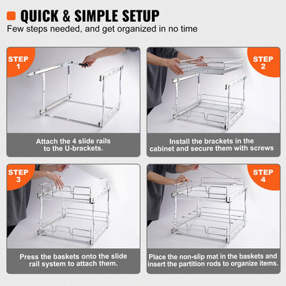 2-Tier Wire Pull Out Cabinet Under Sink Organizer 14x21 Inch Drawer Basket V952-HGS214W21D15H80OCV0