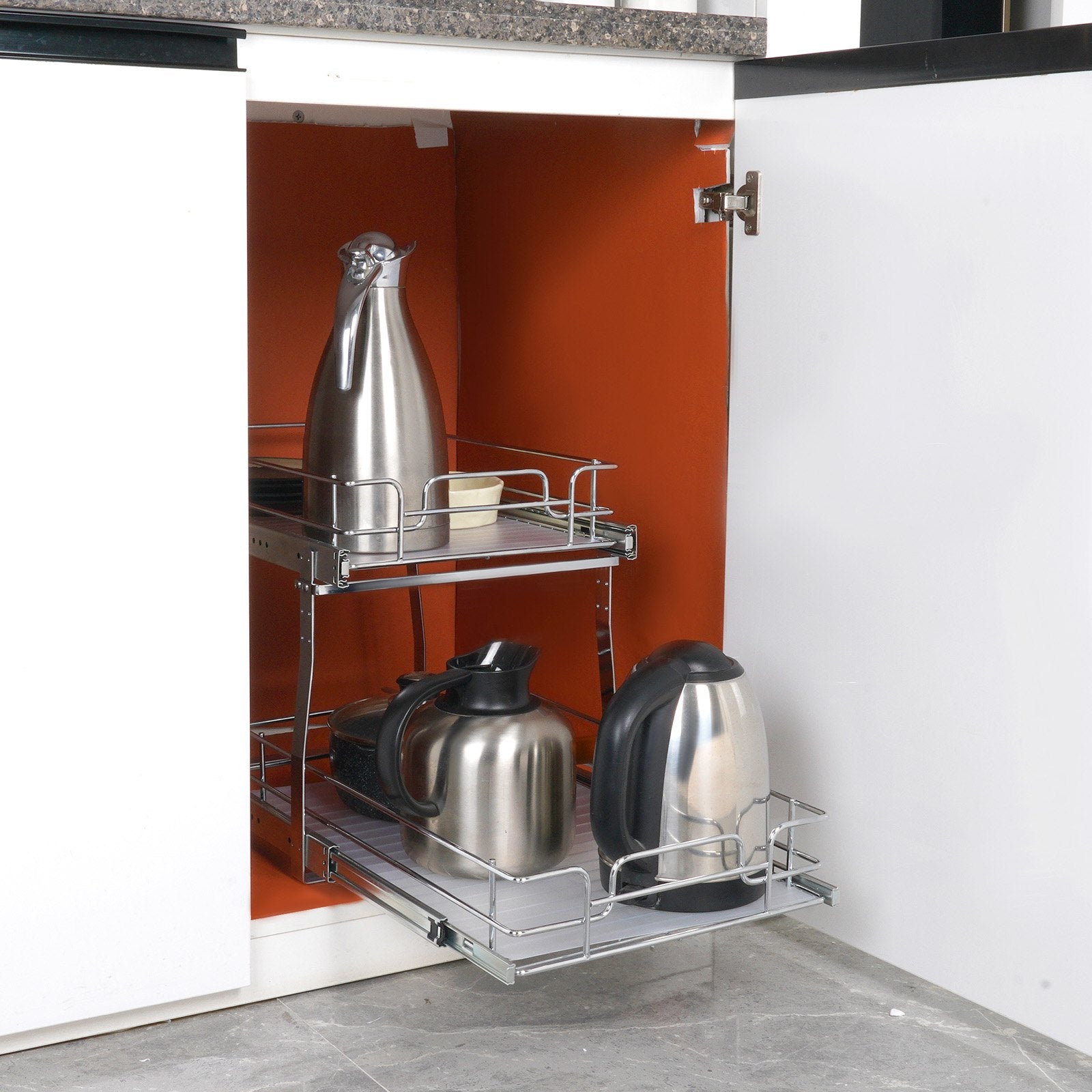 2-Tier Wire Pull Out Cabinet Under Sink Organizer 14x21 Inch Drawer Basket V952-HGS214W21D15H80OCV0