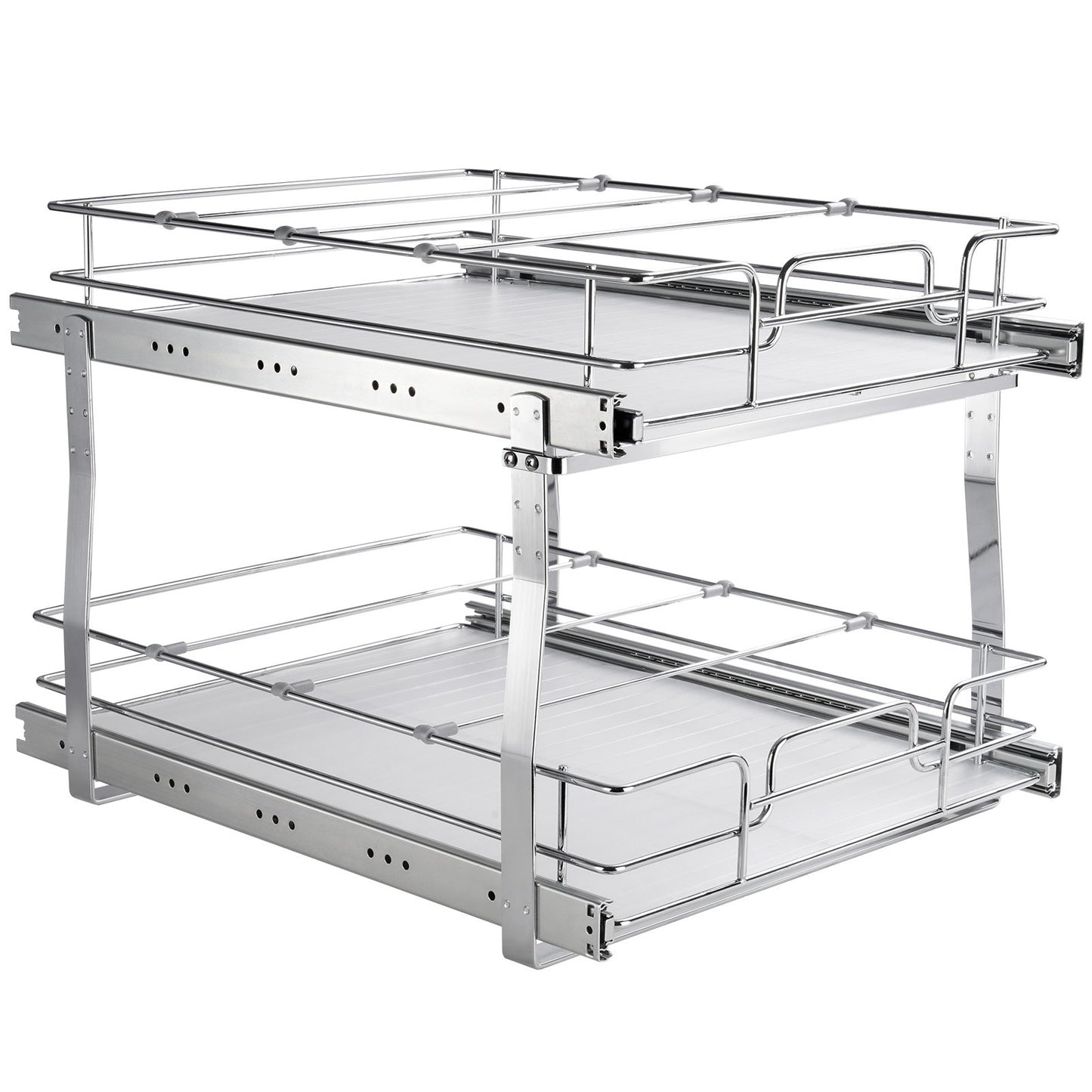 2 Tier 20"Wx21"Dx15"H Pull Out Cabinet Organizer, Heavy Duty Slide Out Pantry Shelves, Steel Roll Out V952-HGS220W21D15HSW3PV0